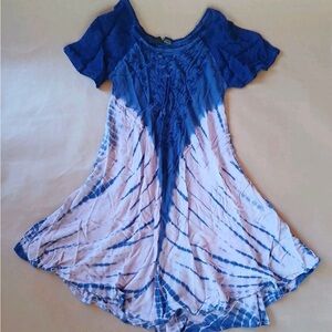 S.R. Fashion Blue Tie Dye Mini Dress With Embroidery Free Size Boho Festival